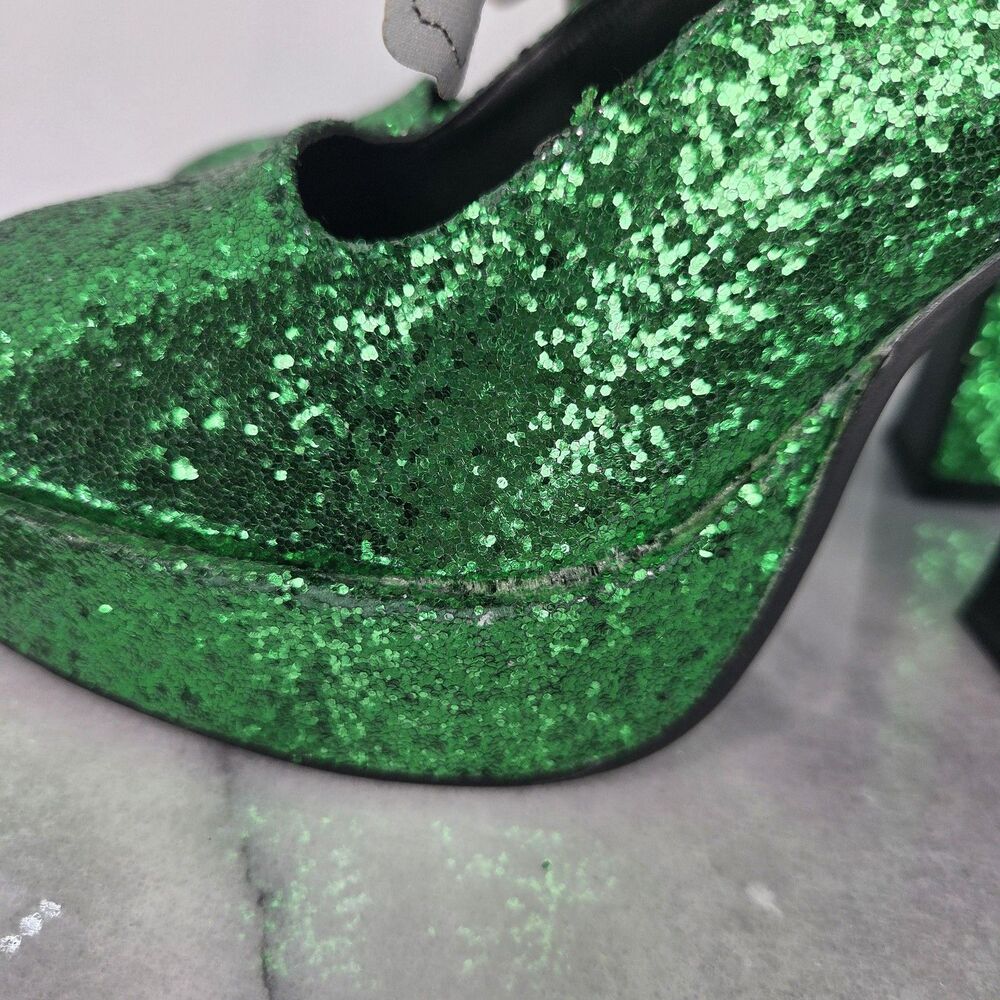 Shoes Womens Size 10 Green Glitter Platform Shamrock St Patricks Day Leprechaun - Picture 13 of 16